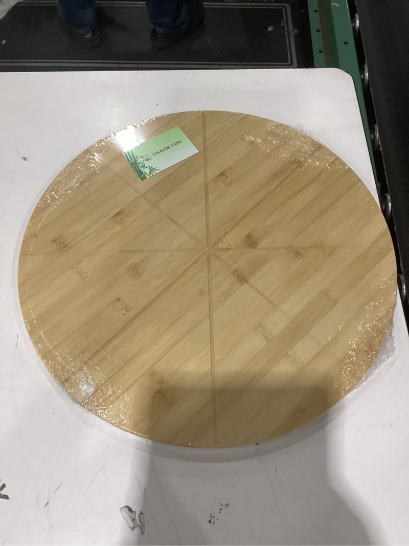 Condition photo showing New/Like New for 18" Pizza Cutting Board Extra Large Round Cutting Boards Double Sided 2XL 18inch Tray Pizza Oven Accessories Prep Board Paddle Wooden with Cutting Grooves Circular Circle Bamboo Serving Platter
