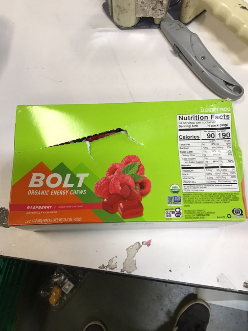 Condition photo showing New/Like New for PROBAR - BOLT Organic Energy Chews, Raspberry, Non-GMO, Gluten-Free, USDA Certified Organic, Healthy, Natural Energy, Fast Fuel Gummies with Vitamins B & C (12 Count)