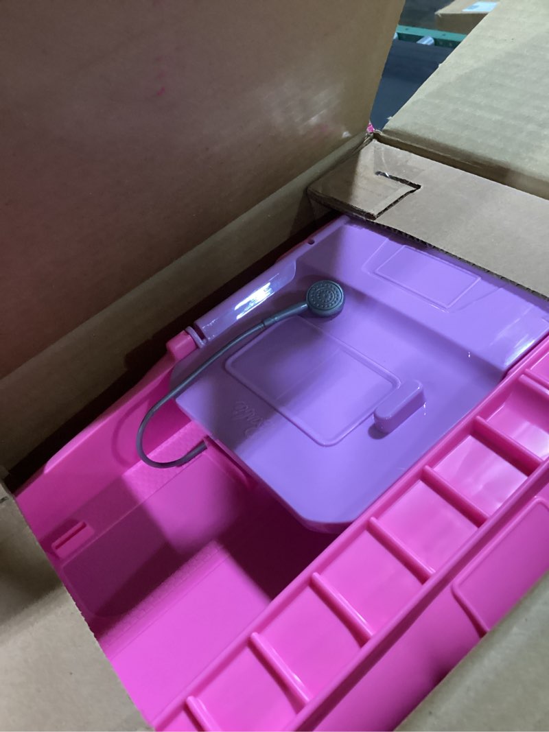 Condition photo showing Good Condition for barbie dream camper playset with roof tent, swing chair, fishing pond, bbq grill with color-change feature & 60+ accessories including dough