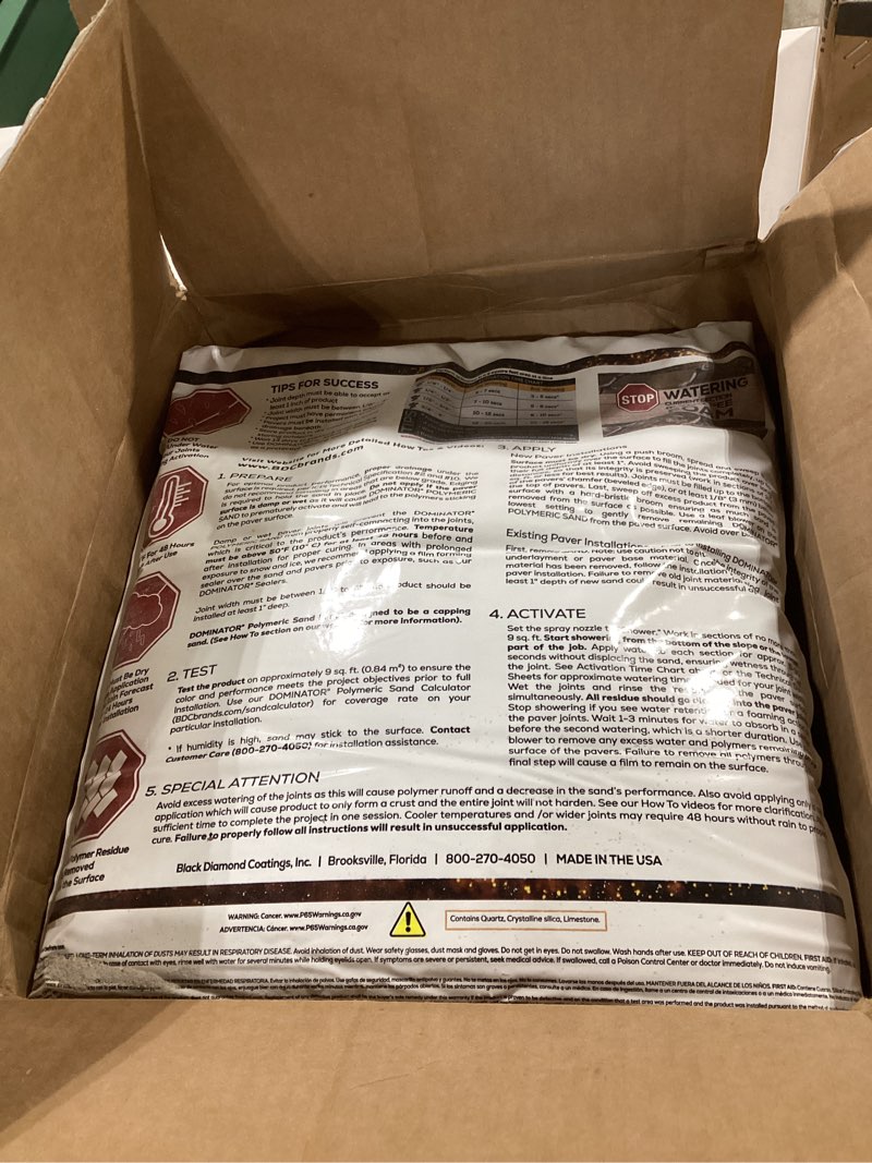 Condition photo showing Good Condition for 40 pound natural ivory dominator polymeric sand with revolutionary ceramic flex technology for stabilizing paver joints/gaps, 1/8” up to 4”, professional grade results