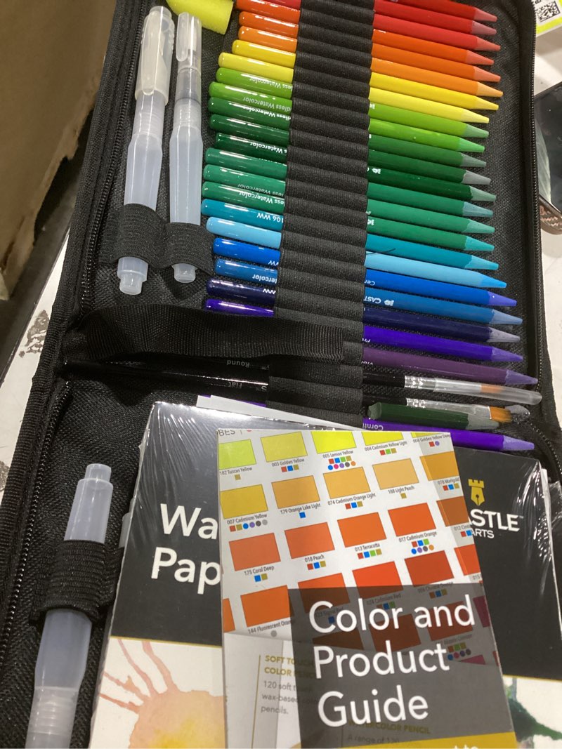 Condition photo showing Good Condition for Castle Art Supplies 60 Piece Woodless Watercolour Pencils Set | 48 Solid Premium Pigmented Pencils Plus Extras | All Core, No Wood | For Adult Artists, Starters, Colourists | In Strong Fabric Case