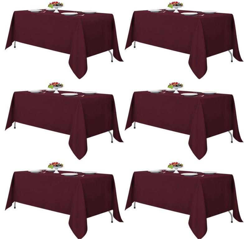 Fitable Burgundy Tablecloths for 6-8 Foot Tables, 6 Pack - 70 x 120 Inches - Reusable and Washable Table Clothes, Polyester Fabric Table Covers for Wedding, Party, Banquet