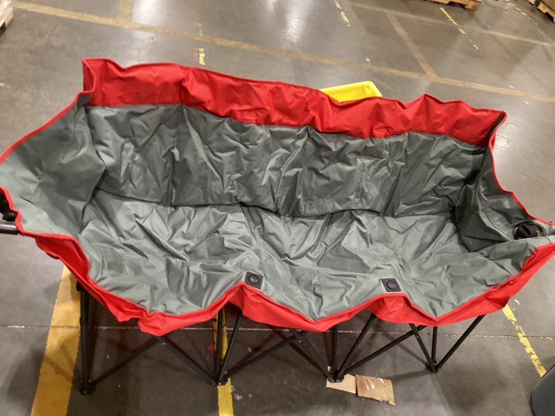 Condition photo showing Good Condition for kingcamp 3 person camping chair, oversized 1100lbs heavy duty loveseat for adults portable folding xl 2 person couch padded comfortable three seat with cup holder for outdoor lawn backyard, black/grey l 3 person black/grey 3 person l