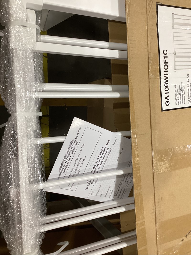 Condition photo showing As Is for Safety 1st Extra Wide Baby Gate with Door: Premium Child Safety, Extra Tall Gate for Doorways, Dog Gates, Easy Installation, 36" Tall & Wide, Fits 29"-47" 1-Pack 29" to 47" Wide x 36" Tall White