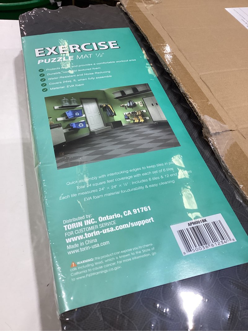 Condition photo showing Good Condition for mat block interlocking foam tiles puzzle mats for floor 24 sq ft, 1/2 inch, 6 tiles, eva gym mat flooring exercise equipment mat for home gym equipment, black, 6pcs 0.5 inch 6 pcs 24 sq ft (23.6" x 23.6" x 0.5") black