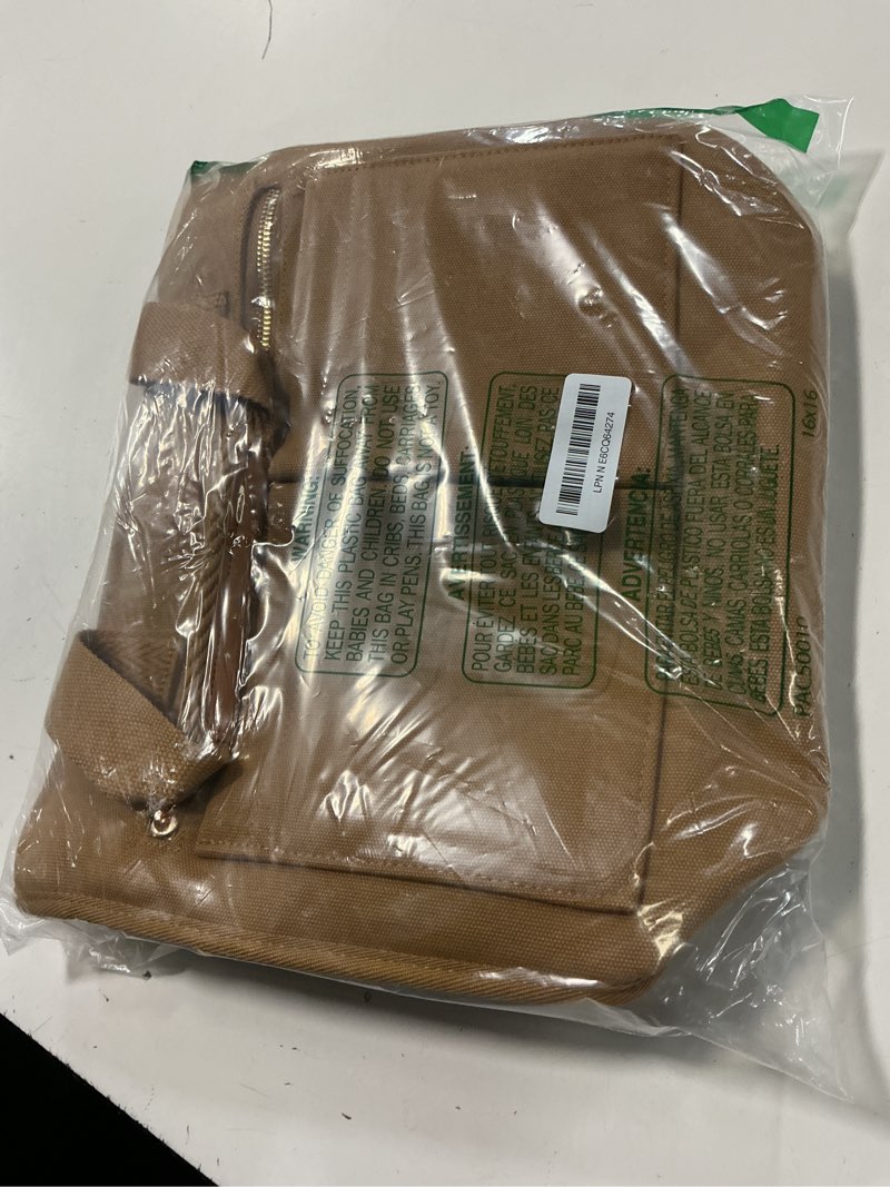 Condition photo showing New/Like New for canvas tote bag for women, 15-pockets work laptop tote purse large crossbody nurse teacher bible bag for school travel daily | with strap & zipper m3.brown medium-14inch