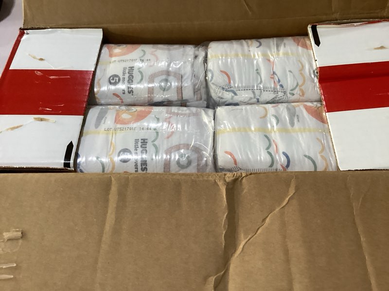 Condition photo showing New/Like New for Huggies Size 5 Diapers, Little Movers Baby Diapers, Size 5 (27+ lbs), 104 Count, Packaging May Vary Size 5 104