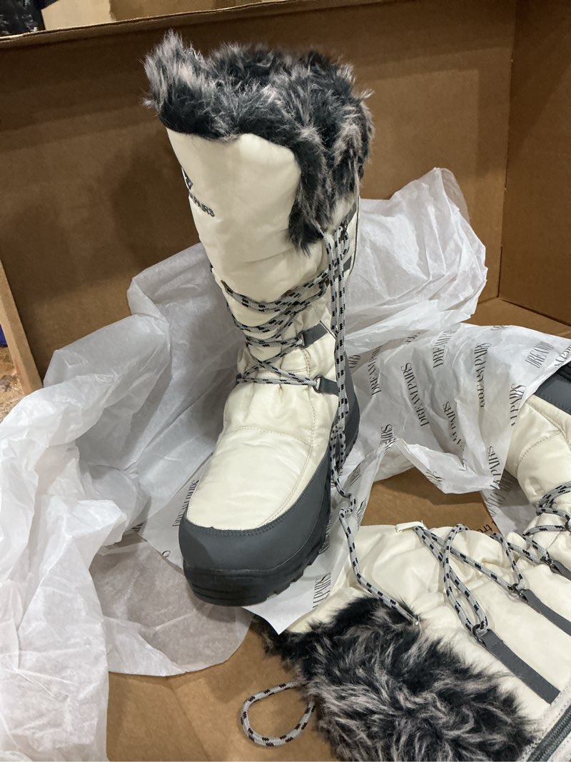 Condition photo showing Good Condition for women waterproof winter snow boots faux fur lined side zipper mid calf boots (size 11)