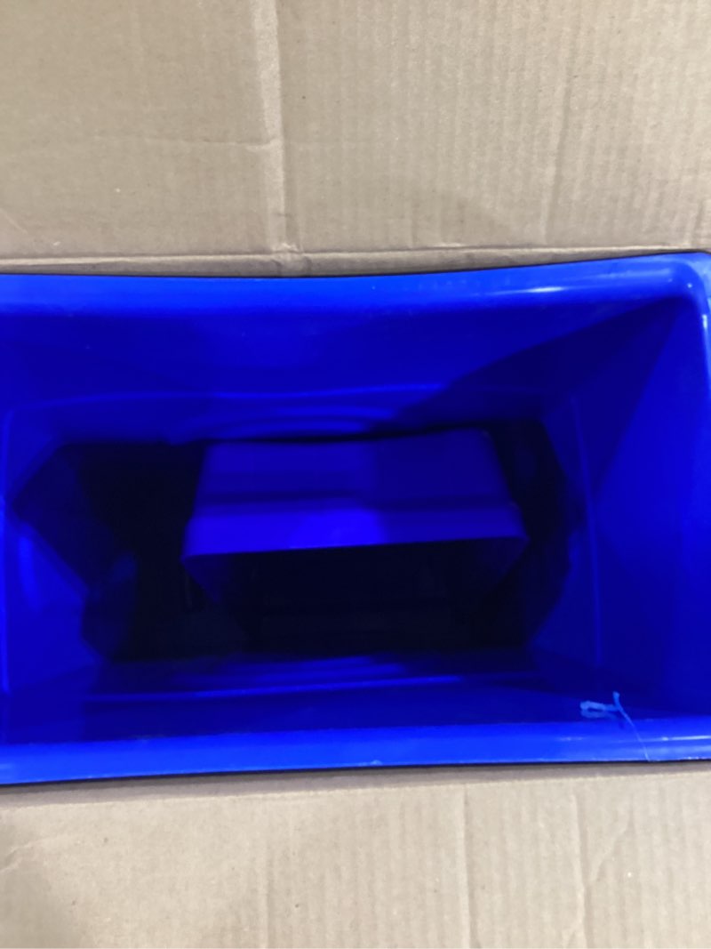 Condition photo showing Good Condition for United Solutions 23 Gallon Highboy Plastic Recycling Bin Kitchen Trash Can with Lid, Pass Through Handles, and Dustpan Edge, Blue 1 Pack w/ Lid Recycle Blue