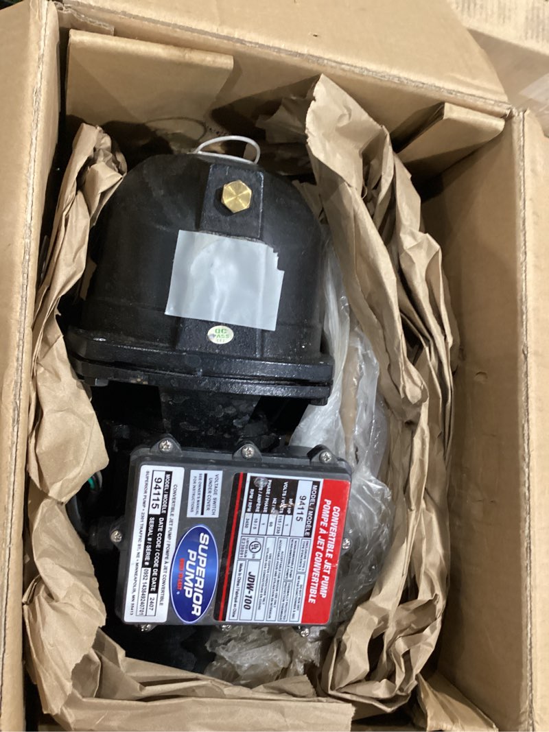 Condition photo showing As Is for superior pump 94115 1 hp convertible jet pump with eject kit, 115/230 volt