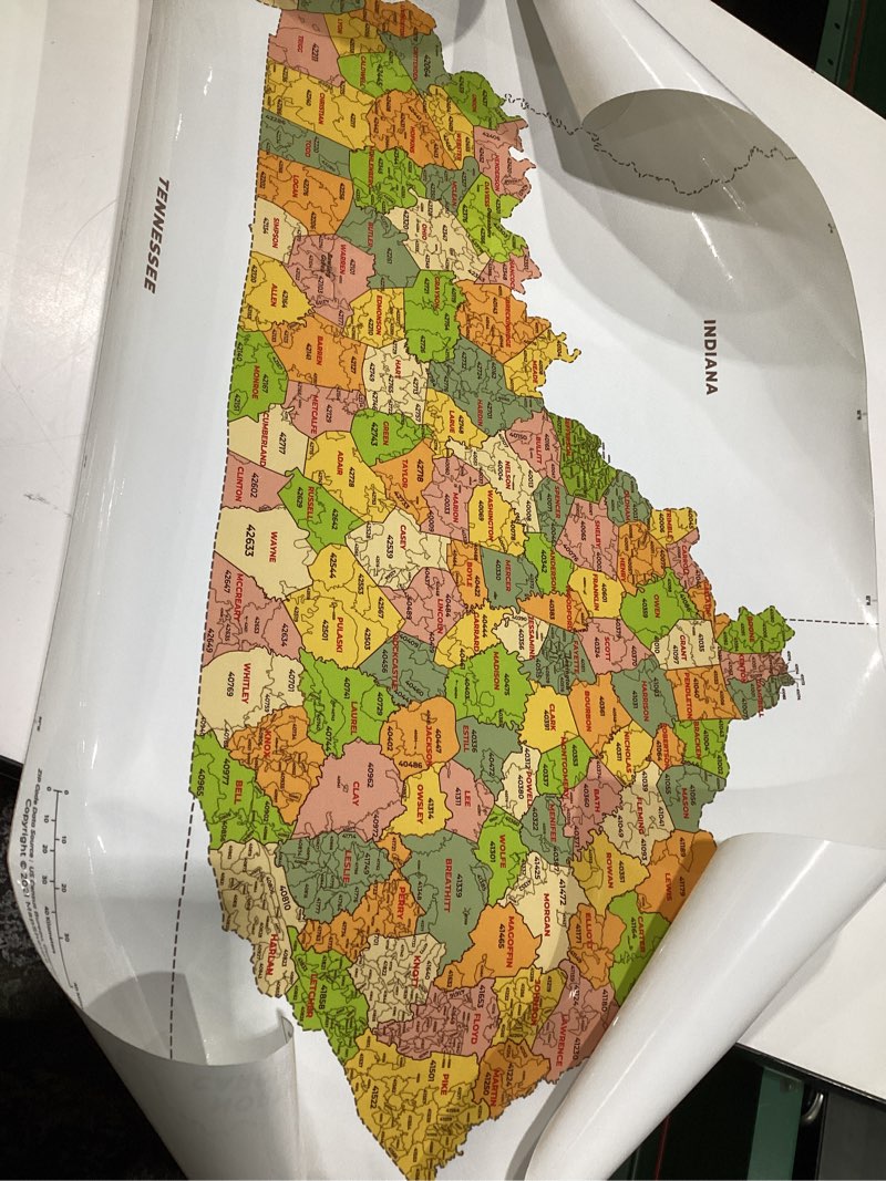 Condition photo showing Good Condition for Kentucky ZIP Code Map with Counties - Standard - 36" x 20" Laminated