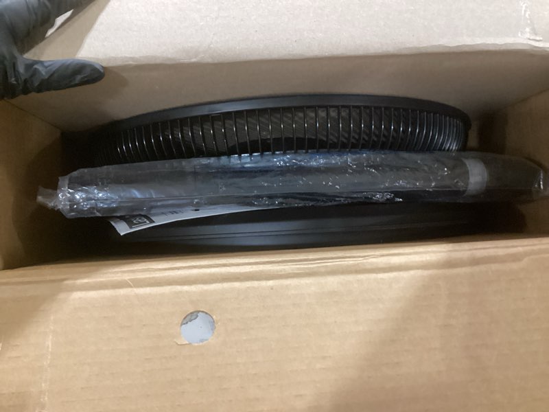 Condition photo showing As Is for Lasko Oscillating Cyclone Pedestal Fan, Adjustable Height, Timer, Remote Control, 3 Speeds, for Bedroom, Living Room, Home Office, 18", Black, 1843 Standard Packaging