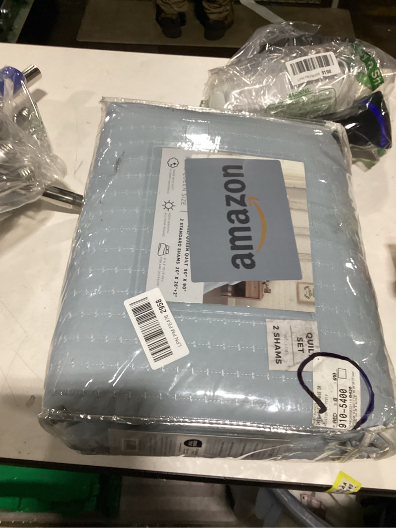 Condition photo showing New/Like New for Great Bay Home 3-Piece Detailed Channel Stitch Quilt Set with Shams, Baby Blue, Full/Queen, 90"x90" Quilt and 20"x26" Shams Full / Queen 34 - Basketweave Baby Blue
