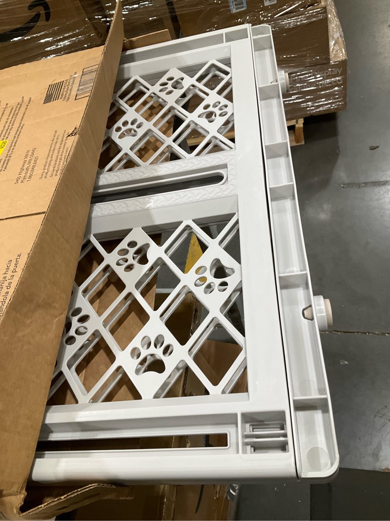 Condition photo showing Good Condition for mypet north states paws portable pet gate: 26-40" wide. pressure mount. no tools needed. made in usa. dog gate 23" tall, expandable, durable dog gates for doorways, light gray