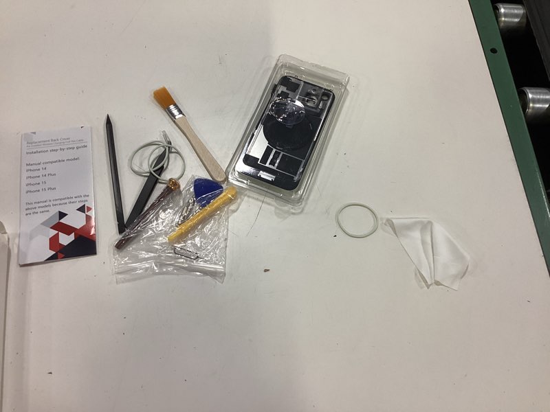 Condition photo showing As Is for back cover replacement compatible with iphone 15 all carriers 6.1"(green) | pre installed all necessary accessories: plate + wireless charging coil flex cable + microphone + flashlight + camera frame for iphone 15 green