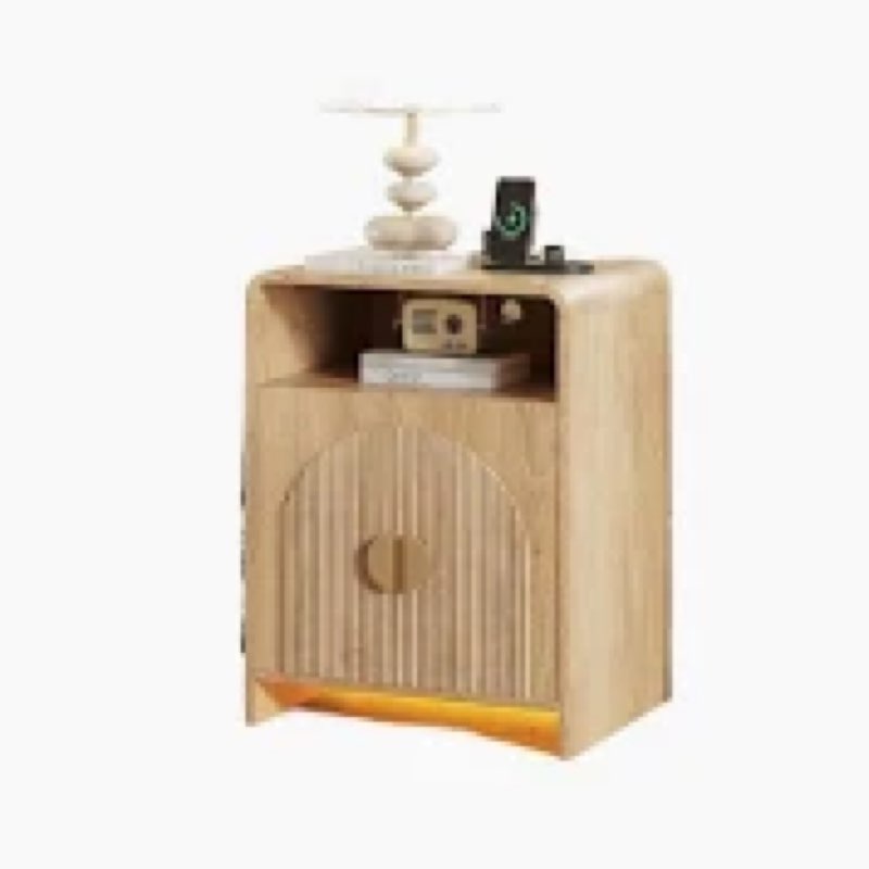 Nightstand with Charging Station and LED Lights, Night Stands with Adjustable Storage Cabinet, Moder