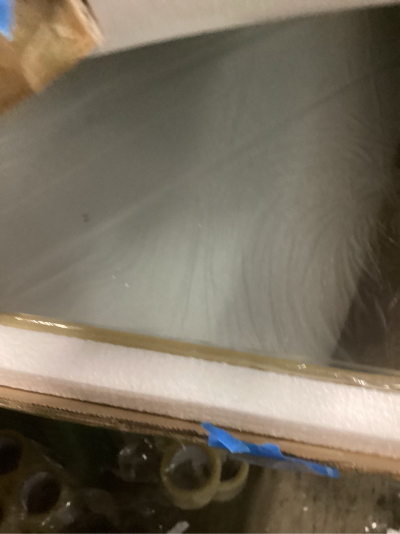 Condition photo showing Good Condition for Delma Bathroom Mirror, Black Framed Bathroom Mirror for Over Sink, High-Definition Vanity Mirror, Versatile Mirror for Bathroom, Hangs Horizontally or Vertically(30x20, Gold) Rect Gold 30"L x 20"W