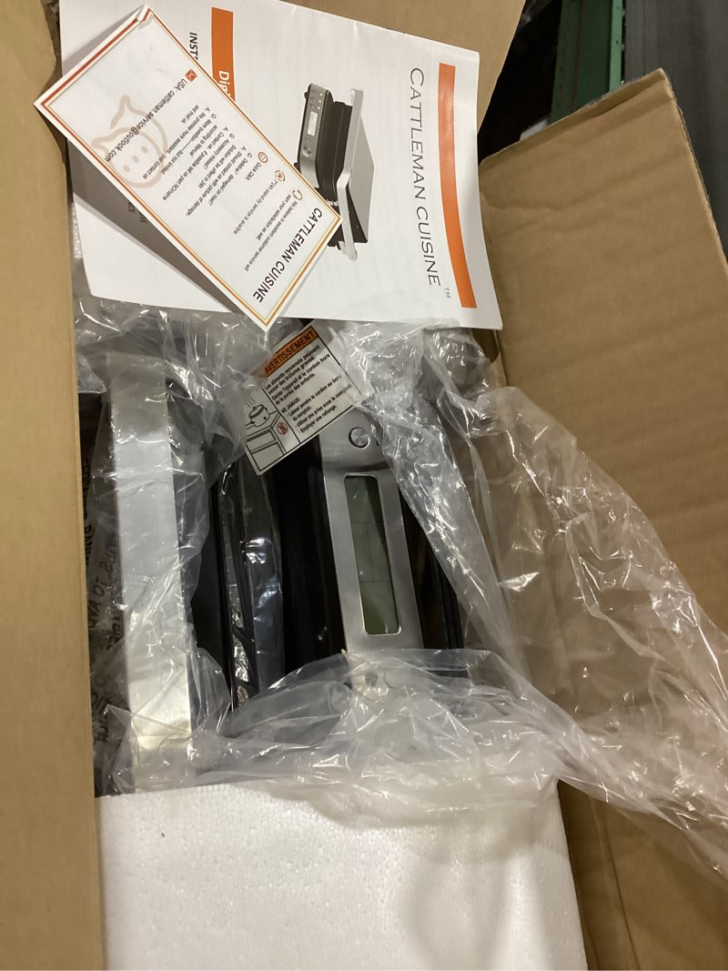 Condition photo showing Good Condition for Panini Press Grill Sandwich Maker with Removable Plates, Cattleman Cuisine 6 in 1 Indoor Grill with Meat Thermometer, Electric Contact Grills for Kitchen, Stainless Steel, 1600W 6 in 1 with Waffle plates