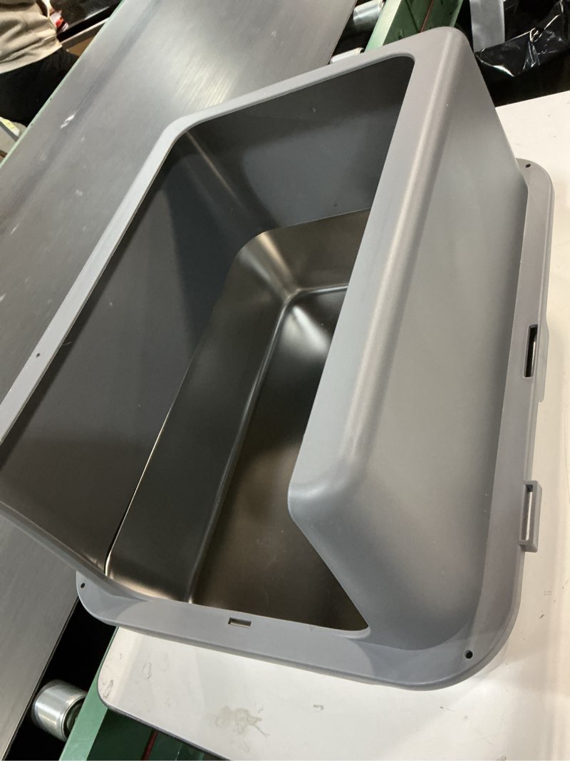 Condition photo showing As Is for Enclosed Stainless Steel Cat Litter Box with Lid, Small Litter Box for Big Cats, Metal Litter Pan High Sided, Never Absorbs Odors, Anti-Urine Leakage, Easy Cleaning, Include Scoop 5 - Dark Gray (Pack of 1)