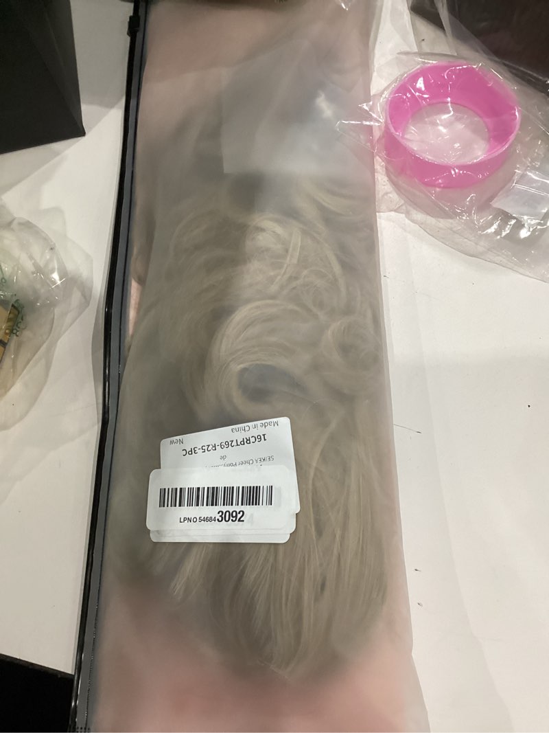 Condition photo showing New/Like New for seikea cheer ponytail hair piece, 14" curly cheerleader hairpiece ponytail extension for cheerleader competition, dance blonde