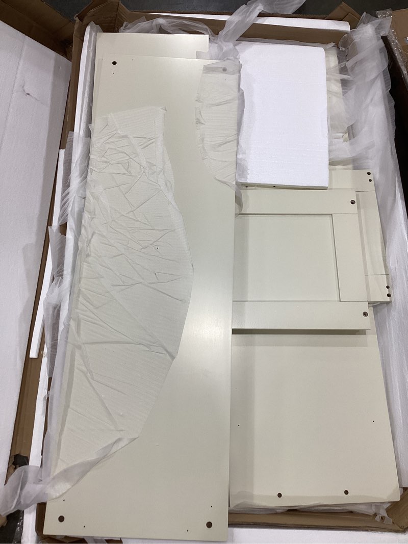 Condition photo showing As Is for costway storage cabinet, white cream