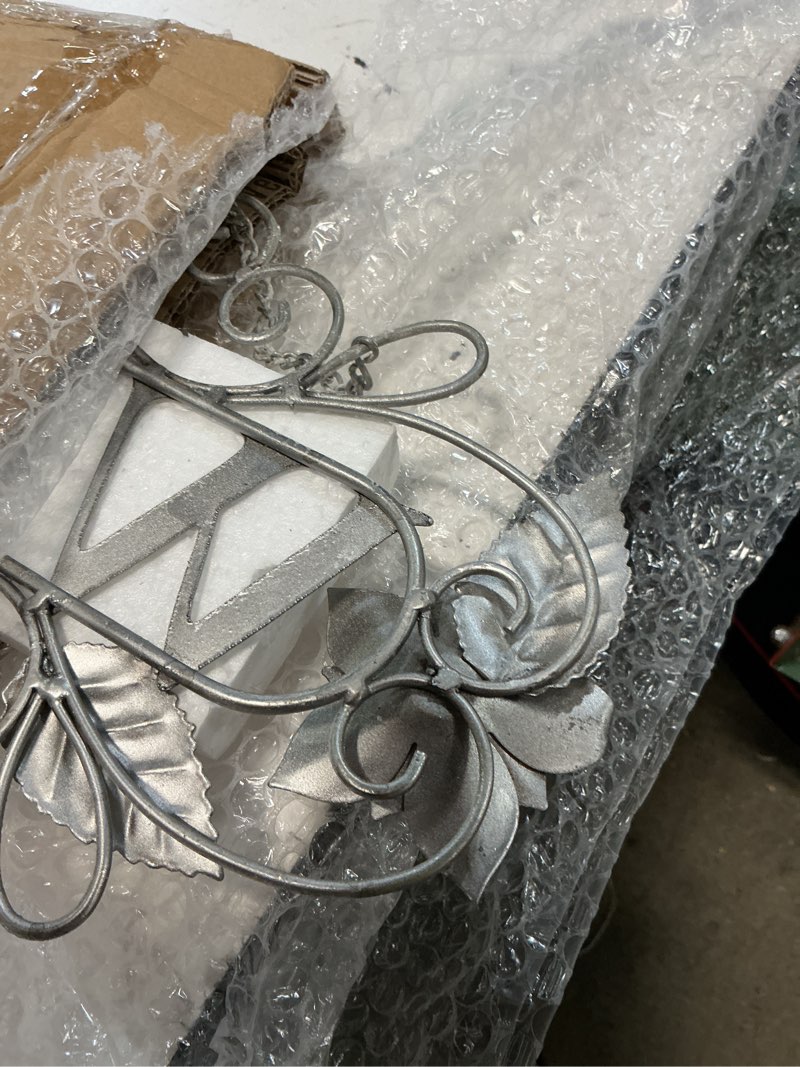 Condition photo showing As Is for vintage welcome wall decor metal hanging welcome sign rustic farmhouse distressed white flower and butterfly welcome sign decoration for garden porch patio yard outdoor 23.5"l
