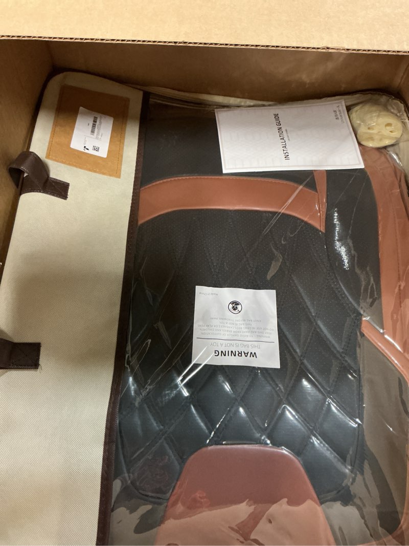Condition photo showing Good Condition for freesoo black brown car seat covers full set - faux nappa leather seat covers for cars, breathable waterproof front seats protector with lumbar support, universal fit for automotive sedan suvs pickups black-brown full set - 5 seats
