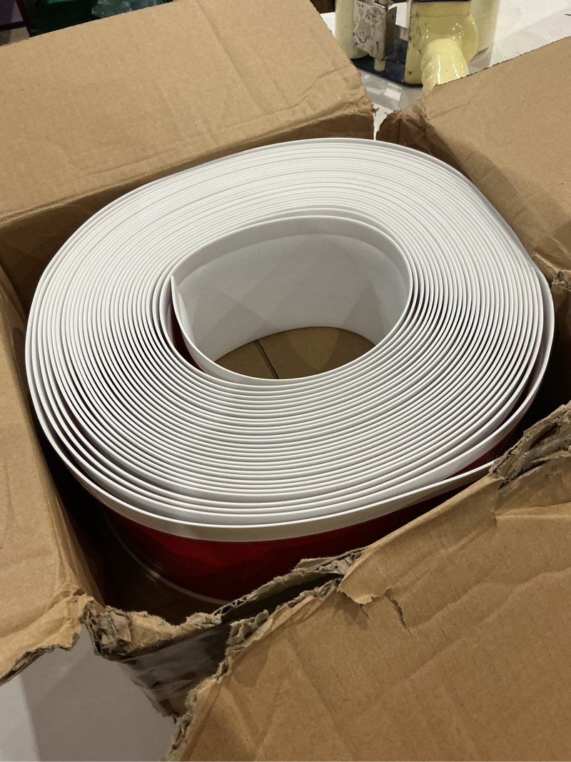 Condition photo showing As Is for vinyl wall base baseboard molding trim 4" flexible self adhesive rubber wall base moulding trim peel and stick design(60ft, white) 4 inch×60ft white 1