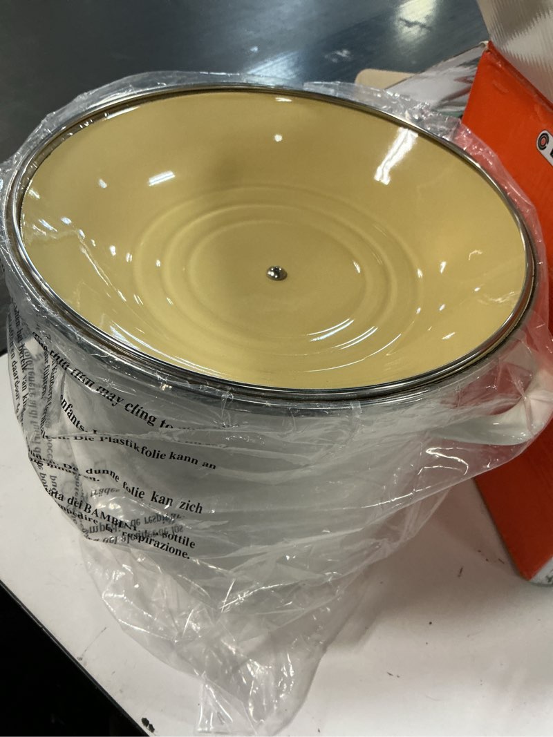 Condition photo showing Good Condition for Le Creuset Enamel on Steel Traditional Stockpot, 12 qt., White with Stainless Steel Knob White 12 Quarts