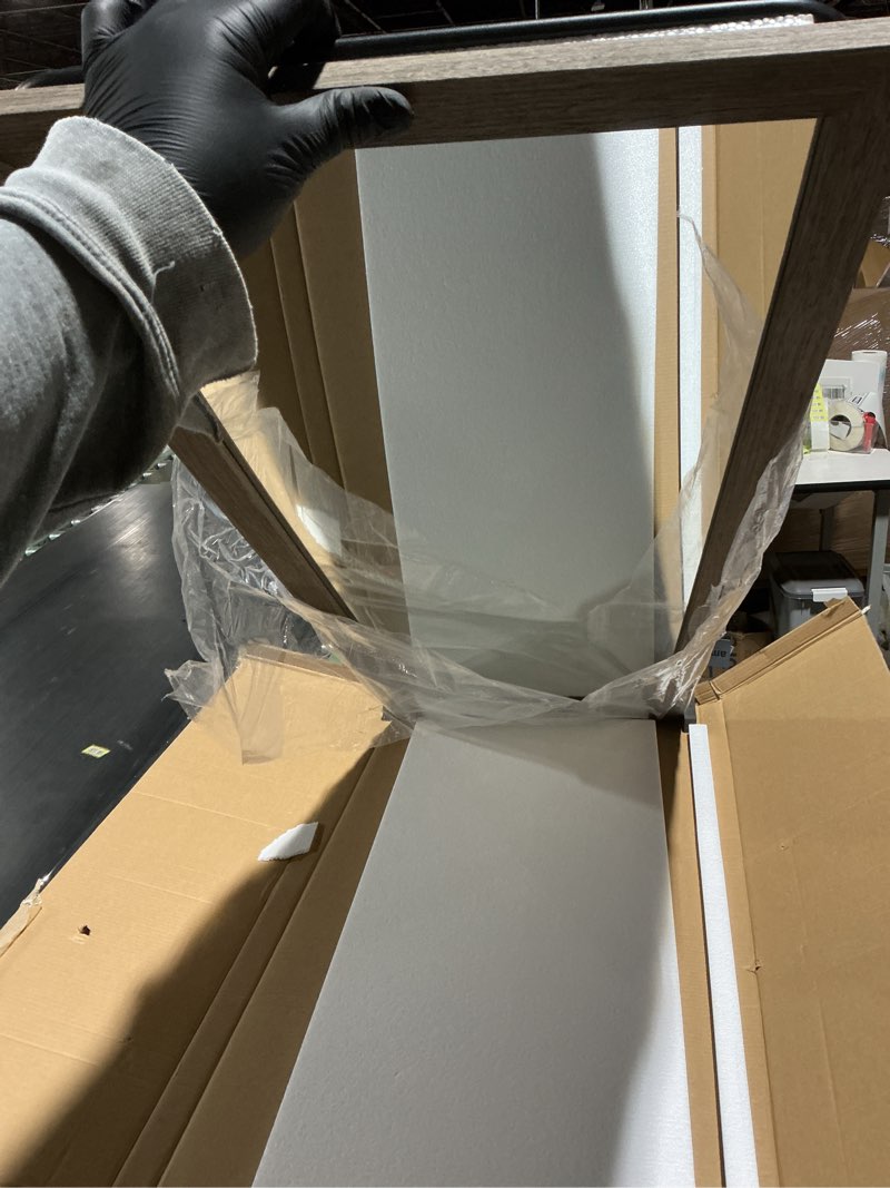 Condition photo showing Good Condition for Full Length Wooden Mirror for Wall or Floor, 56"x20" Rustic Farmhouse Solid Wood Frame with Stand, Large Rectangular Wall-Mounted or Leaning Mirror for Bedroom, Living Room, Entryway Brown 56"L x 20"W