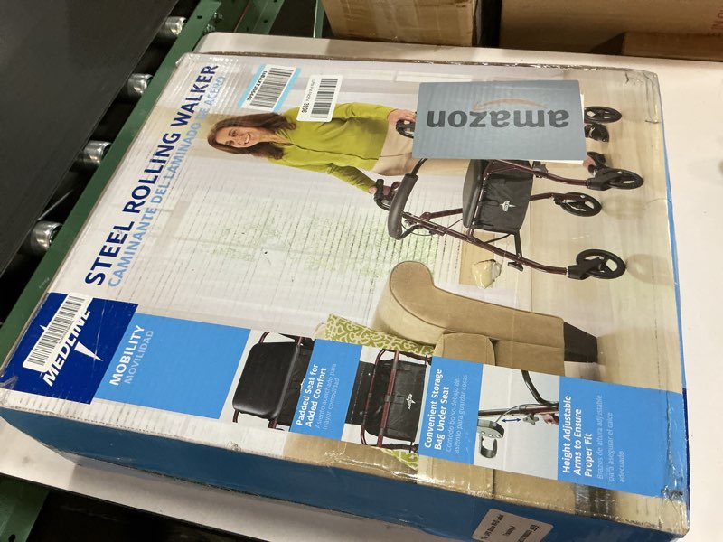 Condition photo showing New/Like New for Medline Steel Rollator Walker with Seat, Burgundy, 350 lb. Weight Capacity, 6” Wheels, Foldable, Adjustable Handles, Rolling Walker for Seniors, Walker for Mobility Impaired