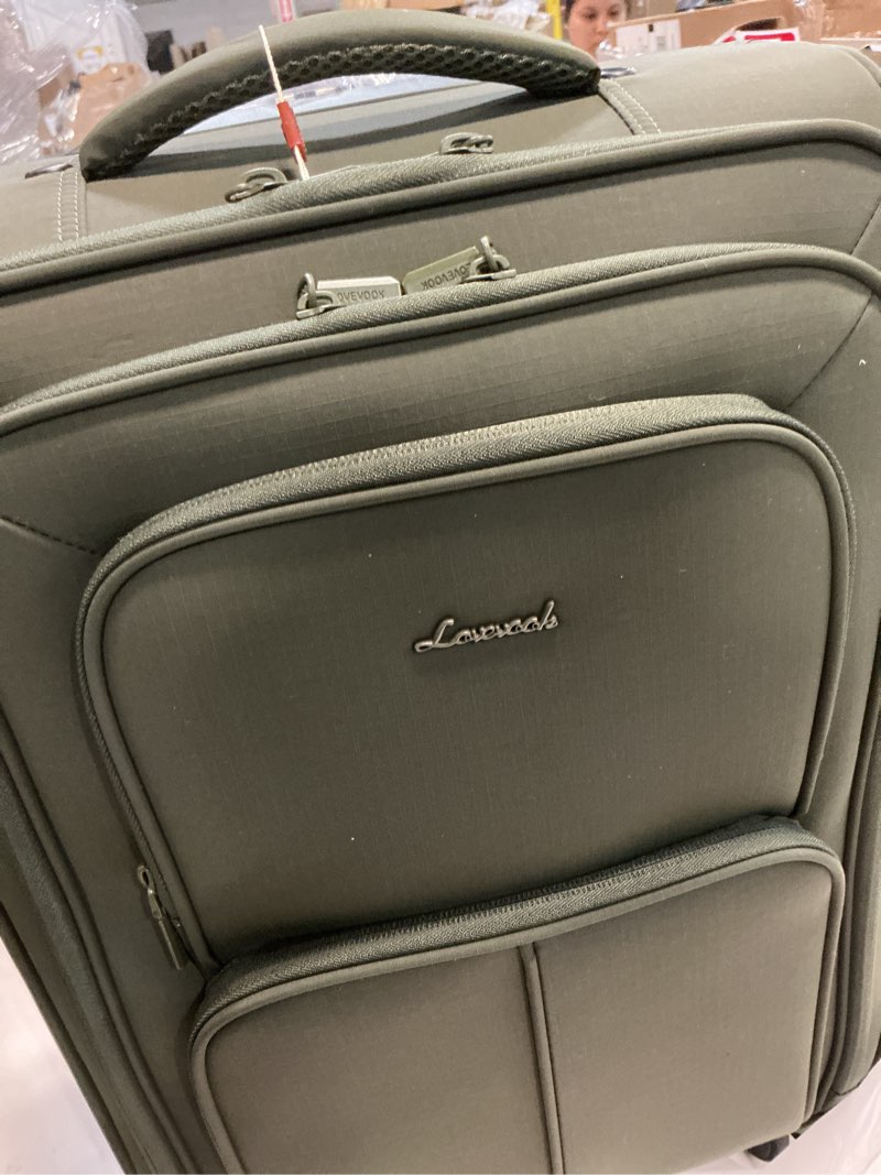 Condition photo showing Good Condition for lovevook carry on luggage 22x14x9 airline approved, 22 inch softside suitcases with spinner wheels, lightweight carry-on suitcase with tsa lock for women men, large luggage for travel business trip 22 inch_carry on army green
