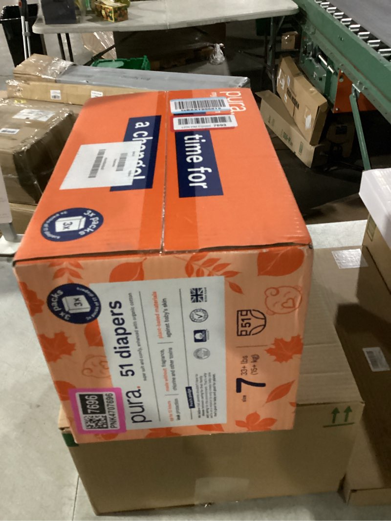 Condition photo showing New/Like New for Pura Hypoallergenic Diaper Pants Size 7 (37+ lbs) Overnight, up to 12 Hours Leak Protection, Suitable for Sensitive Skin, Totally Chlorine Free, Soft Organic Cotton, 3 Packs of 17 (51 Pull Up Pants) Size 7 51