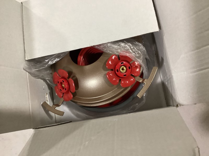 Condition photo showing As Is for muse garden upgraded replacement metal base, fits hummingbird feeders of muse garden only, no rust, safe for hummingbirds, copper+red color bottom copper+ red upgraded bottom
