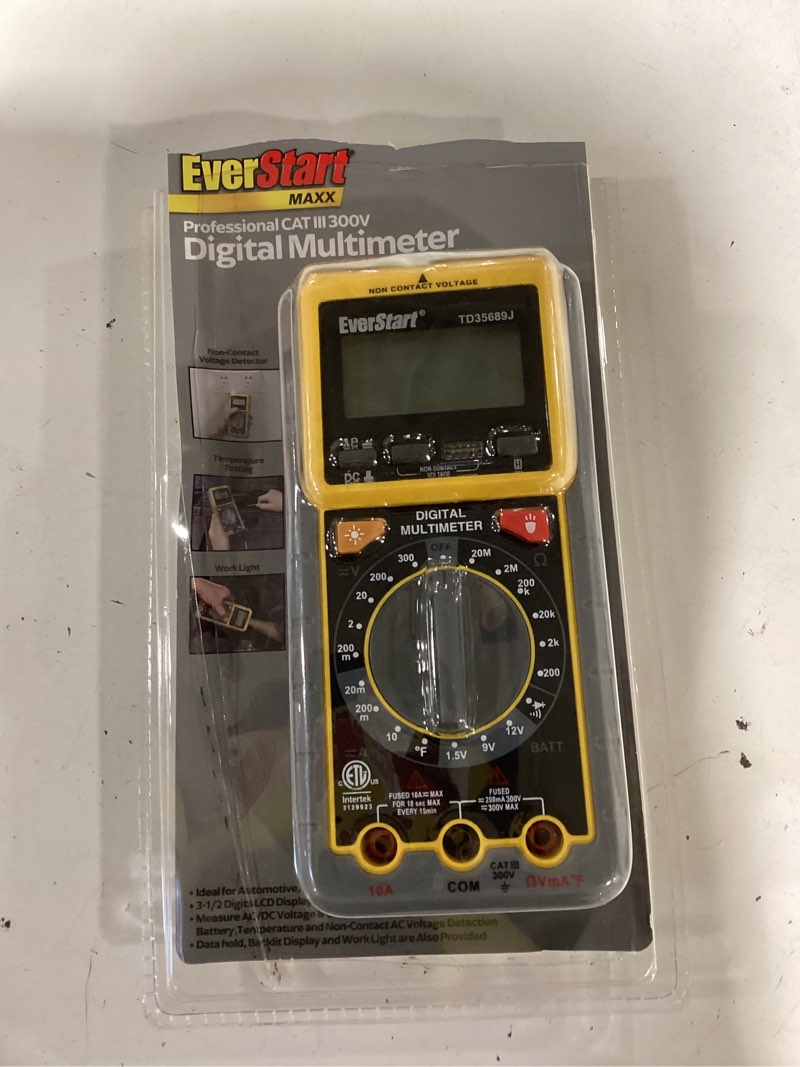 Condition photo showing As Is for everstart professional cat 3 300 volt digital multimeter