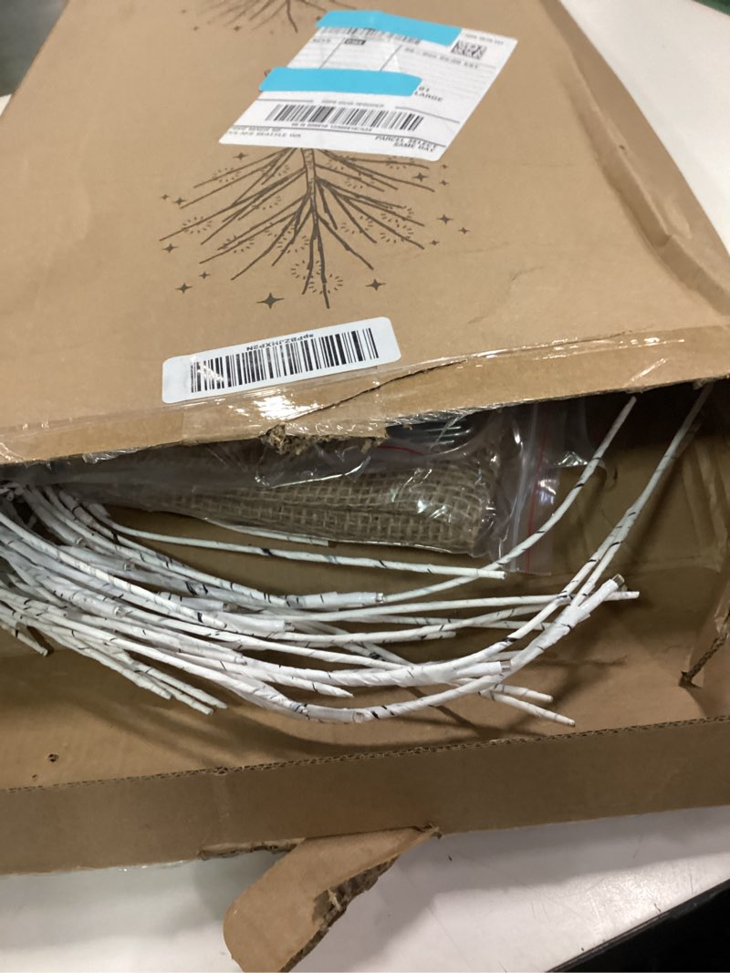 Condition photo showing Good Condition for Outdoor Christmas Decoration Lighted Birch Tree, 3 Packs LED Prelit Light up Tree with Burlap Decor, Warm White, Power Supply by Adaptor, Xmas New Year Indoor&Outdoor Decor(4FT&5FT&6FT) 4ft+5ft+6ft