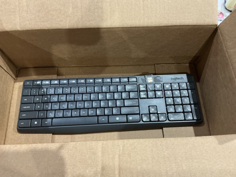 Condition photo showing As Is for logitech mk235 wireless keyboard and mouse combo for windows, 2.4 ghz wireless unifying usb receiver, 15 fn keys, long battery life, compatible with pc, laptop