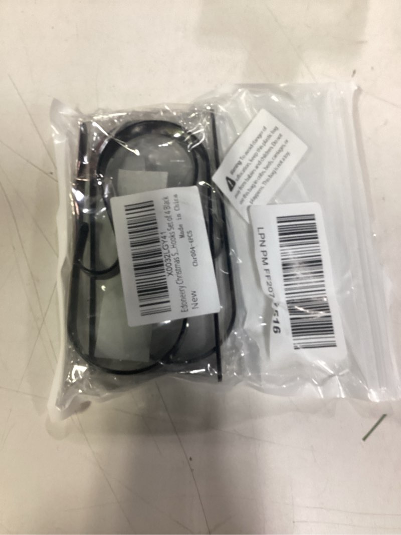 Condition photo showing New/Like New for Edoneery Christmas Stocking Holders for Fireplace Mantle with Separate Double-Sided Tapes, Non-Slip Stocking Hangers for Mantel Shelves Multipurpose Xmas Party Decoration Hooks Set of 4 Black 4 Black 4PCS