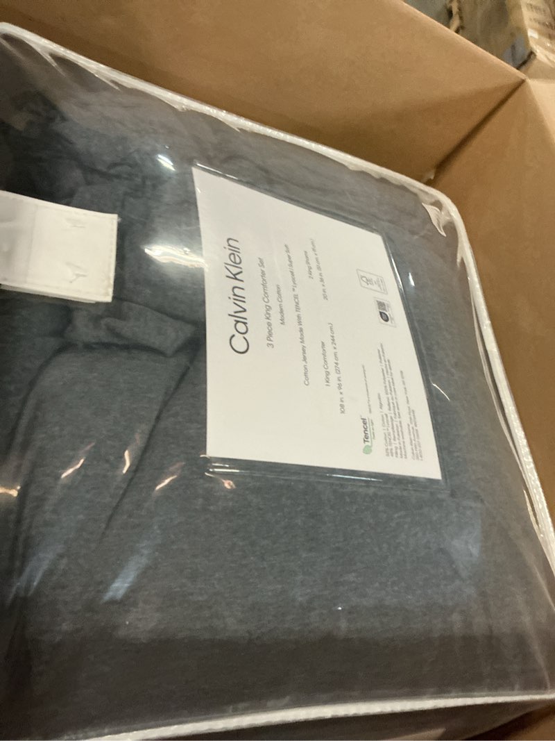 Condition photo showing Good Condition for Calvin Klein - King Comforter Set, Soft Cotton Melange Jersey Bedding with Matching Shams, Oeko-Tex Certified (Modern Cotton Melange Gunmetal Grey, King) Modern Cotton Melange Gunmetal Grey King