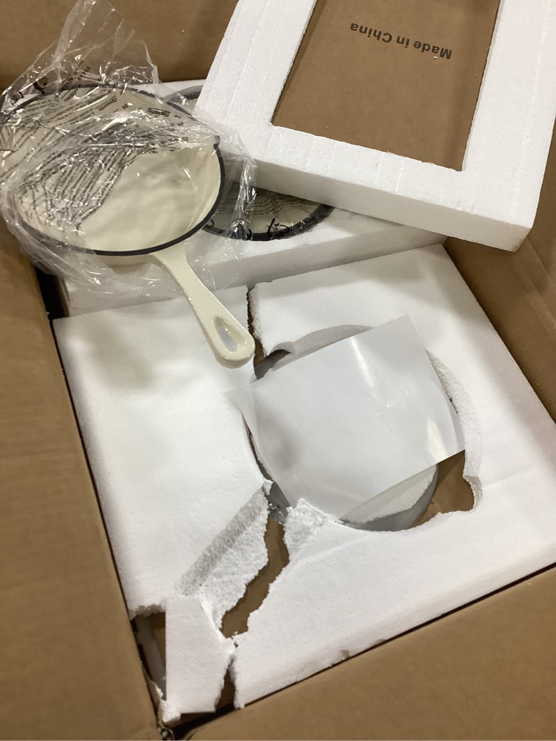 Condition photo showing Good Condition for Enameled Cast Iron Cookware Set, 8-Piece Ceramic Coated Pots & Pans with Dutch Oven and Lid, PFAS/PTFE/PFOA-Free, Induction Gas Oven Safe, Cream White Cookware Set Cream White 5 Pieces