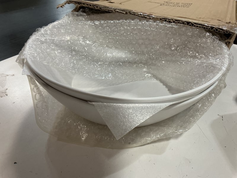 Condition photo showing New/Like New for melamine serving bowl, 2 pack 12 inch fruit salad bowls, 130 oz pasta bowls set of 2, large white serving dishe/mixing bowl for entertaining, break-resistant melamine bowl