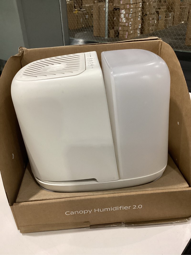 Condition photo showing Good Condition for used not tested canopy nursery humidifier 2.0, white, 36 hr run time, 2.5l capacity tank - sleep lights, white noise, clean aroma diffusion - promote deep sleep & happy skin - humidifier, filter & aroma kit white - nurserys