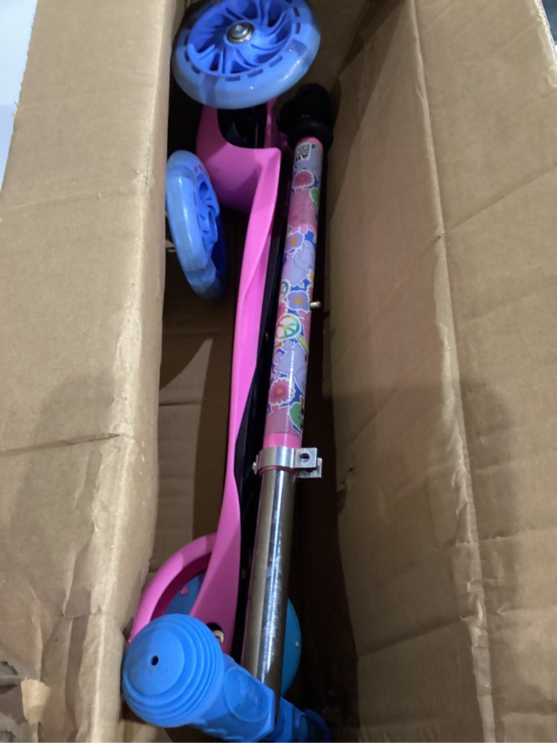 Condition photo showing As Is for Peppa Pig Self Balancing Kick Scooter with Light Up Wheels, Extra Wide Deck, 3 Wheel Platform, Foot Activated Brake, 75 lbs Limit, Kids & Toddlers Girls or Boys, for Ages 3 and Up (AST483084-BLU-STK-1)