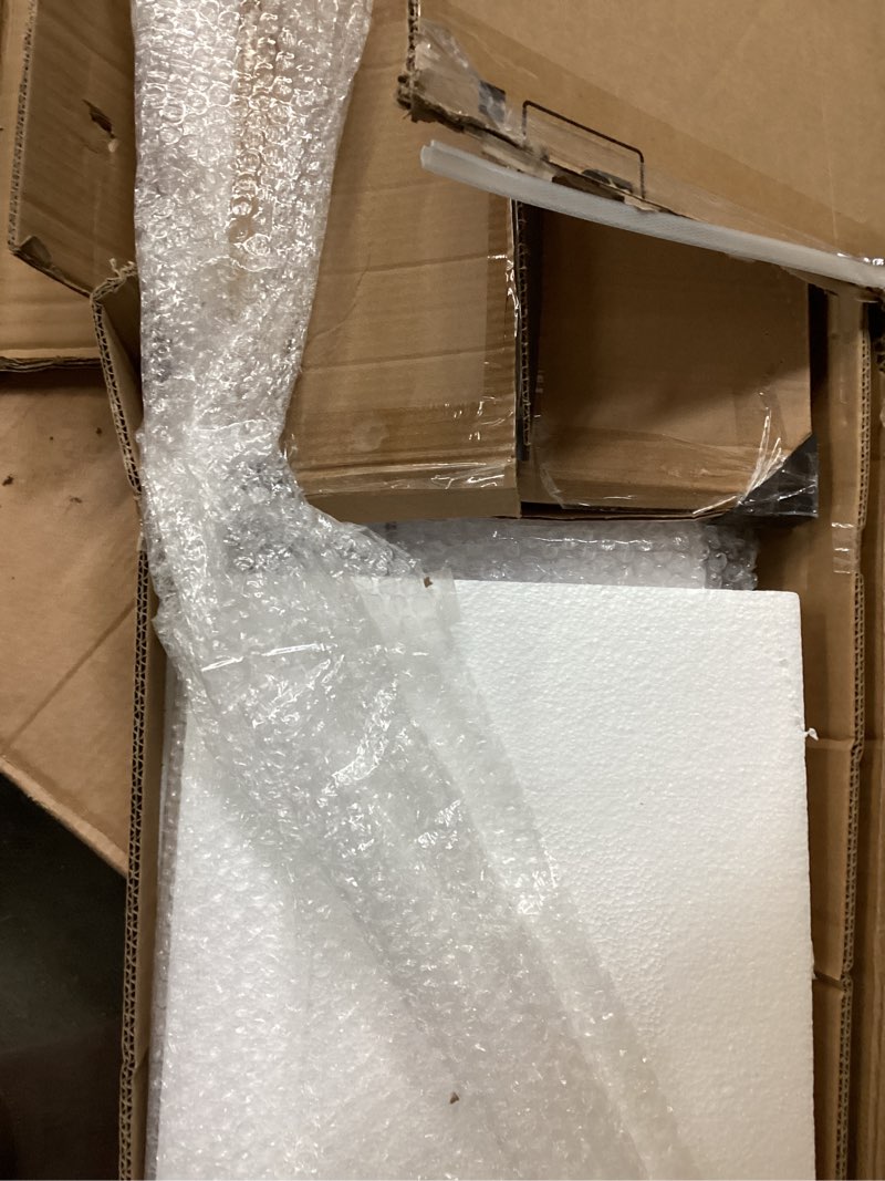 Condition photo showing New/Like New for 34 in. x 84 in. 5-Panel Frosted Glass White Prefinished MDF Interior Sliding Barn Door with Hardware Kit