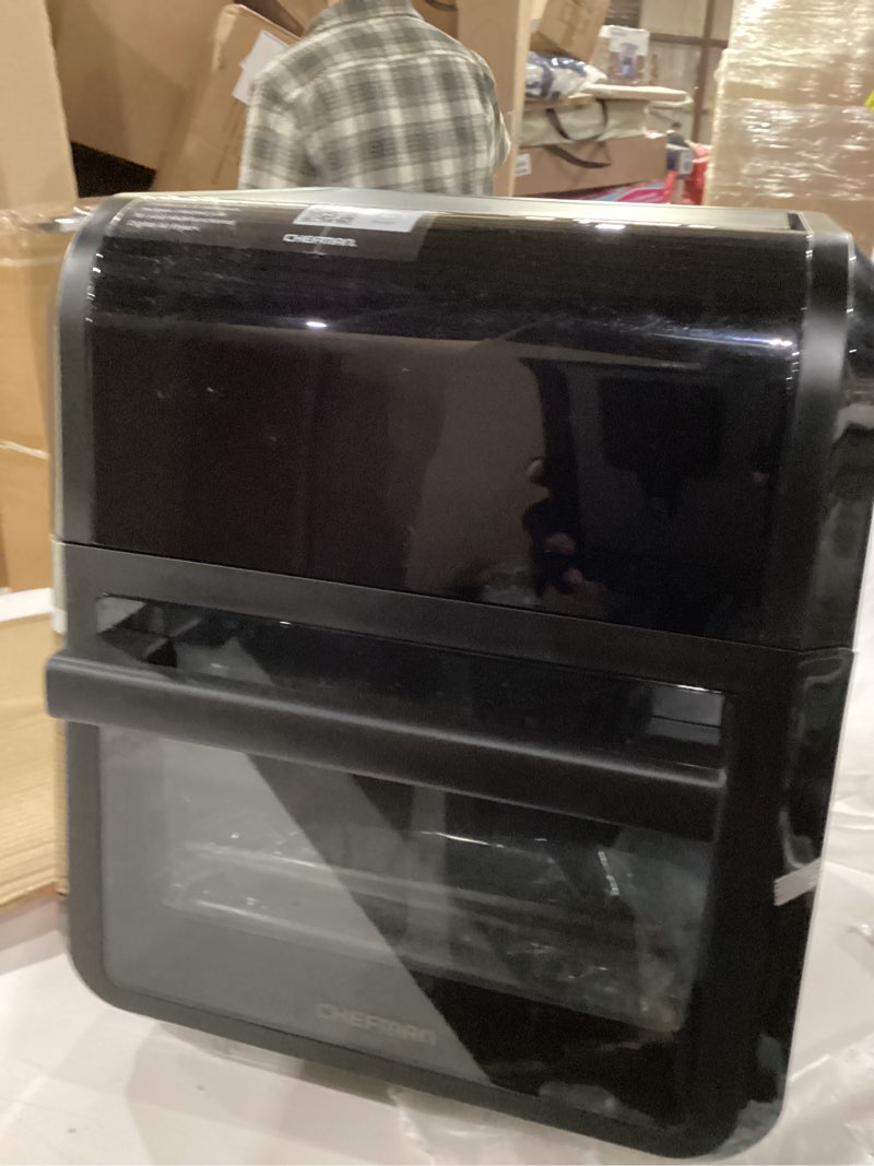 Condition photo showing Good Condition for Chefman multifunctional air fryer Chefman 12-Quart 6-in-1 Air Fryer Oven with Digital Timer, Touchscreen, and 12 Presets - Family Size Countertop Convection Oven, Dishwasher-Safe Parts not tested