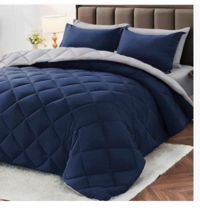 MUXHOMO 7 Pieces Queen Comforter Set, Reversible Bed in a Bag Queen Size, All Season Bedding Set wit