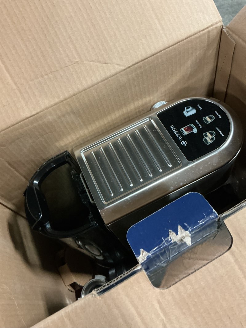Condition photo showing As Is for de'longhi dedica duo compact espresso machine - cold brew coffee maker with milk frother wand- for espresso, hot & iced coffee, cappuccinos, lattes & home barista brewing, stainless steel