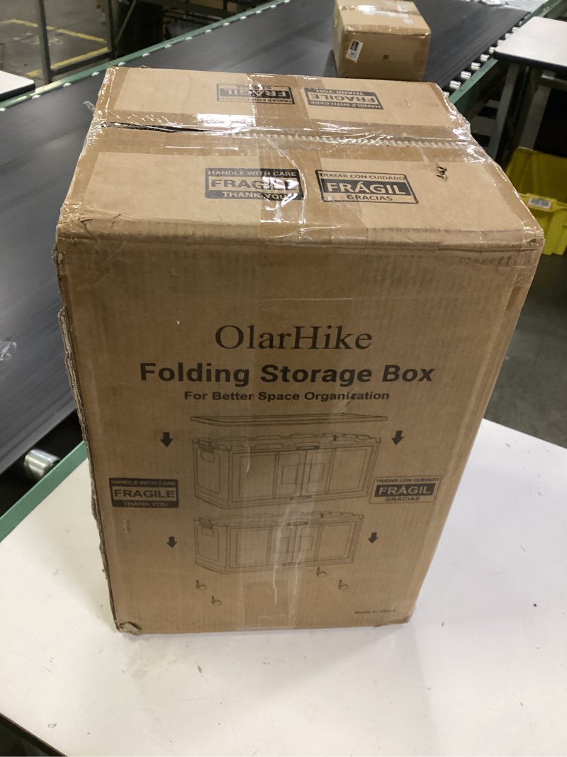 Condition photo showing New/Like New for olarhike 48qt stackable storage bins with lids - folding storage boxes with doors and wheels, collapsible plastic storage organizer for closets, storage and organization, 6 pack cubes 48qt-white 6pack