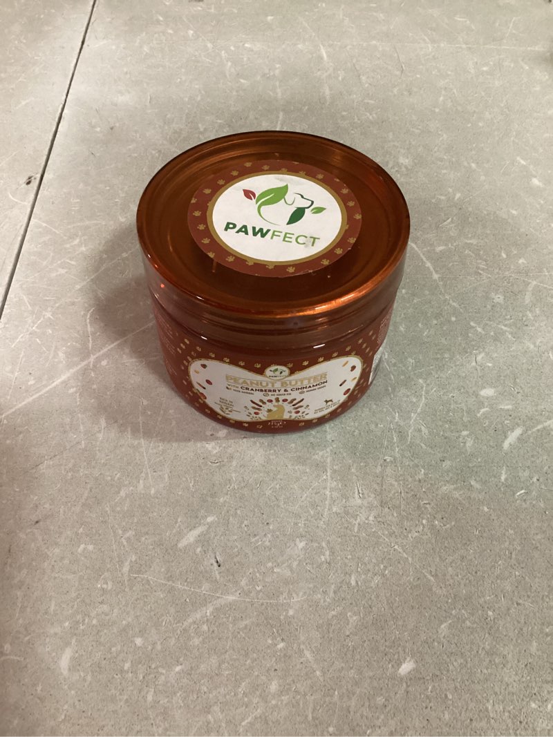 Condition photo showing New/Like New for (Exp.12/2026)Pawfect Dog Peanut Butter | 100% Natural Peanut Butter with Cranberry & Cinnamon for Dogs & Puppies | No Added Sugar, Salt, Palm Oil | No Sweeteners, No Xylitol | Healthy Dog Treat | (275g/9.70oz) Cranberry and Cinnamon 9.7 Ounce (Pack of 1)