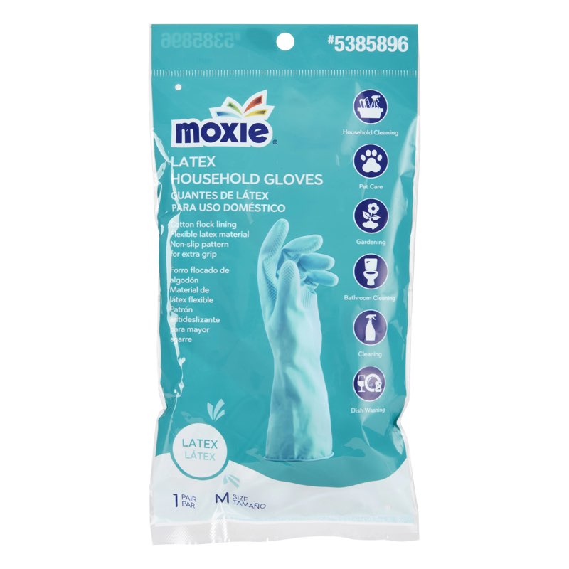 MOXIE Medium 2 -Count Embossed -Grip Latex Reusable cleaning gloves 1 -Pairs